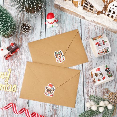 1000Pcs Christmas Puppy Dog Self-Adhesive Stickers, 16 Designs, 2 Rolls M8456