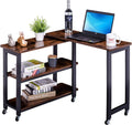 Rustic Brown Mobile Sofa Side Table with 2 Tier Storage Shelves W610