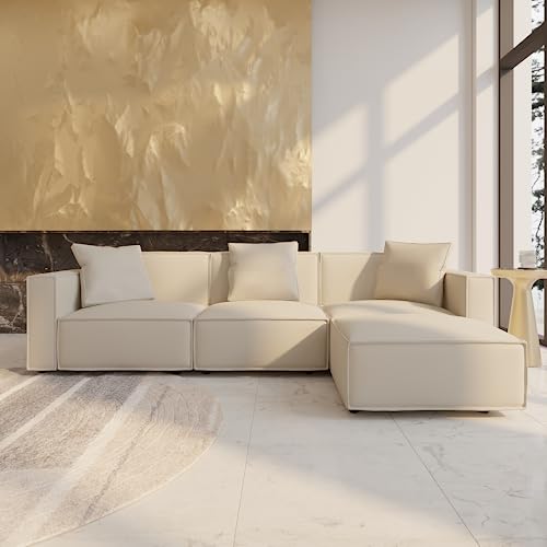 Cream L-Shape Sectional Sofa with Ottoman and Chaise F979
