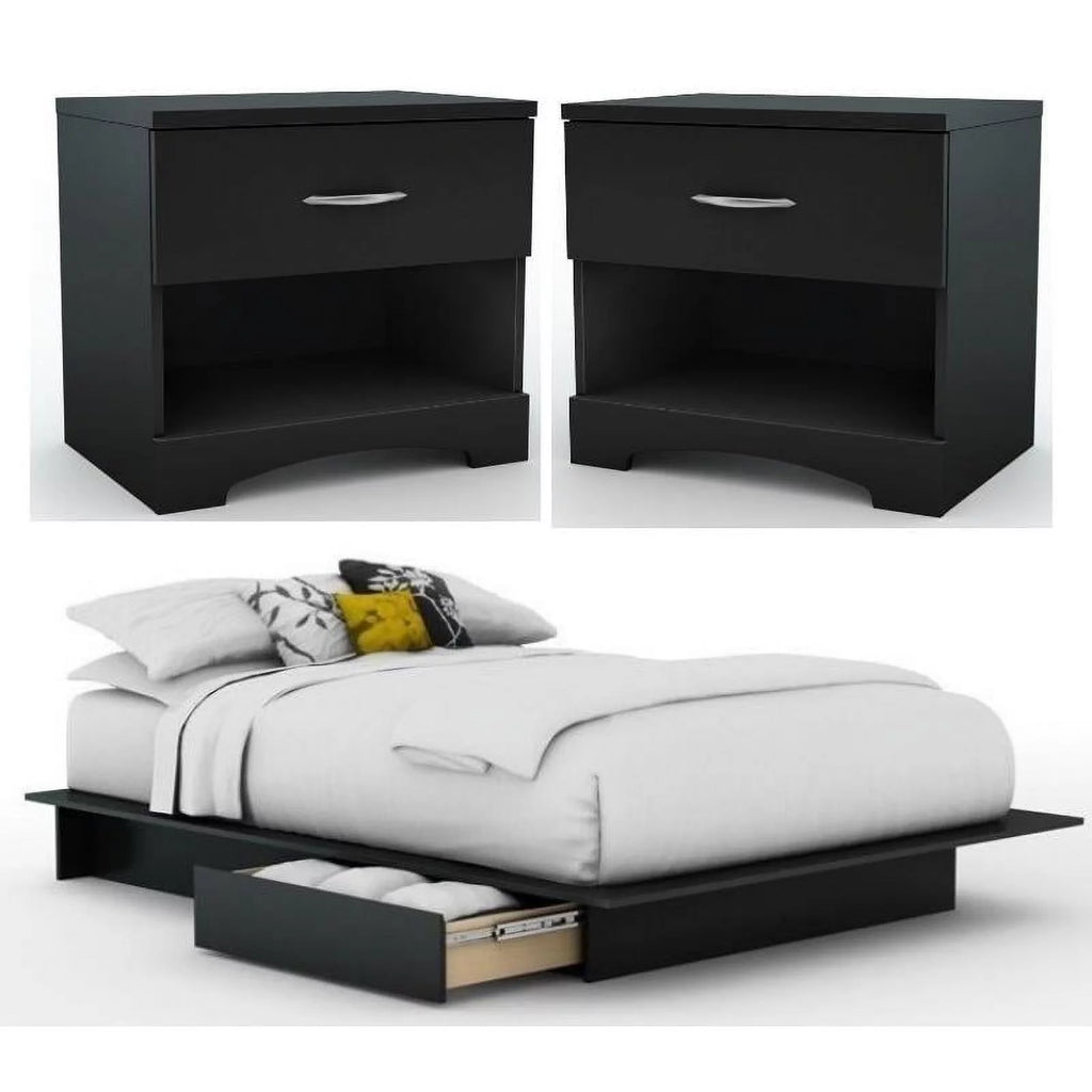 3-Piece Set with 2-Drawer Storage Platform Bed and 2 Nightstands Q674415