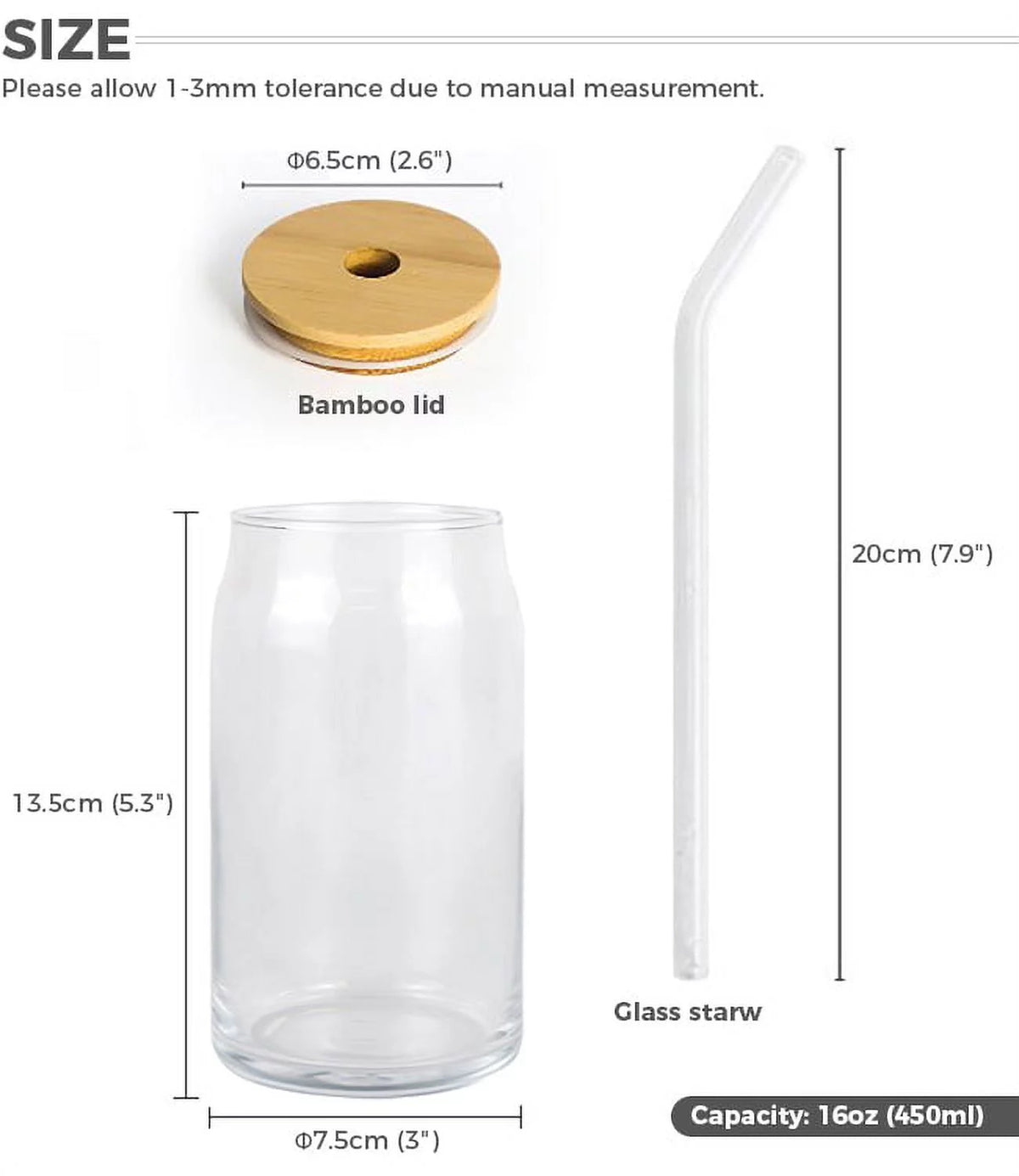 48 Pack 16oz Clear Glass Mug with Bamboo Lid and Glass Straw B83860