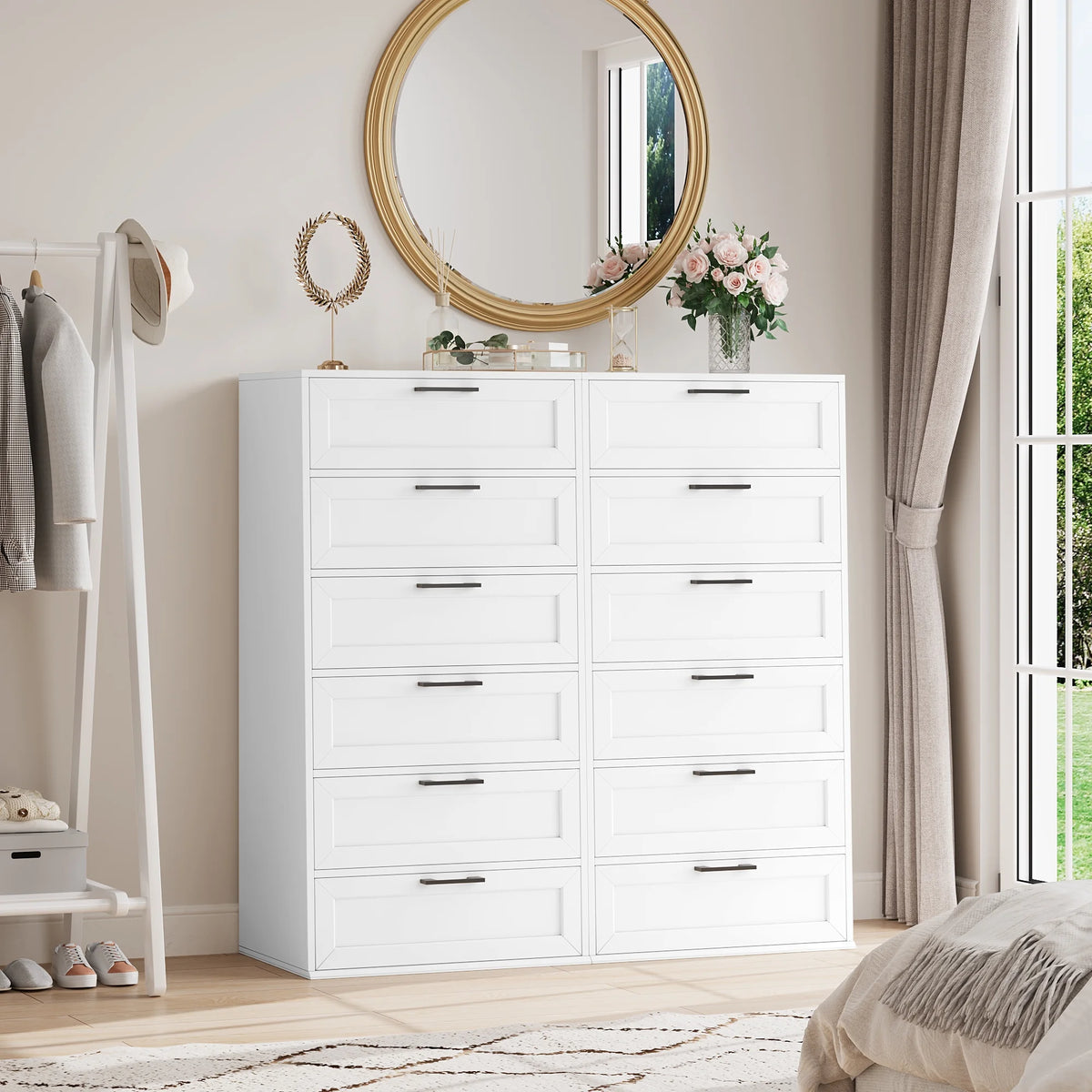 White 6 Drawer Tall Dresser L6302