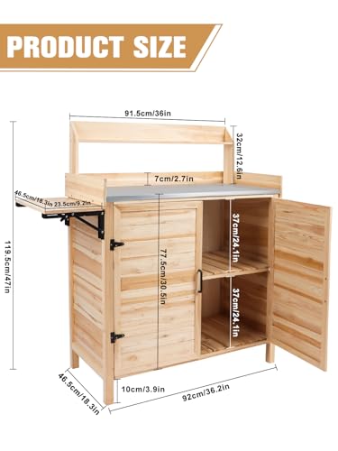 Foldable Wooden Potting Bench with Storage Cabinet E9765