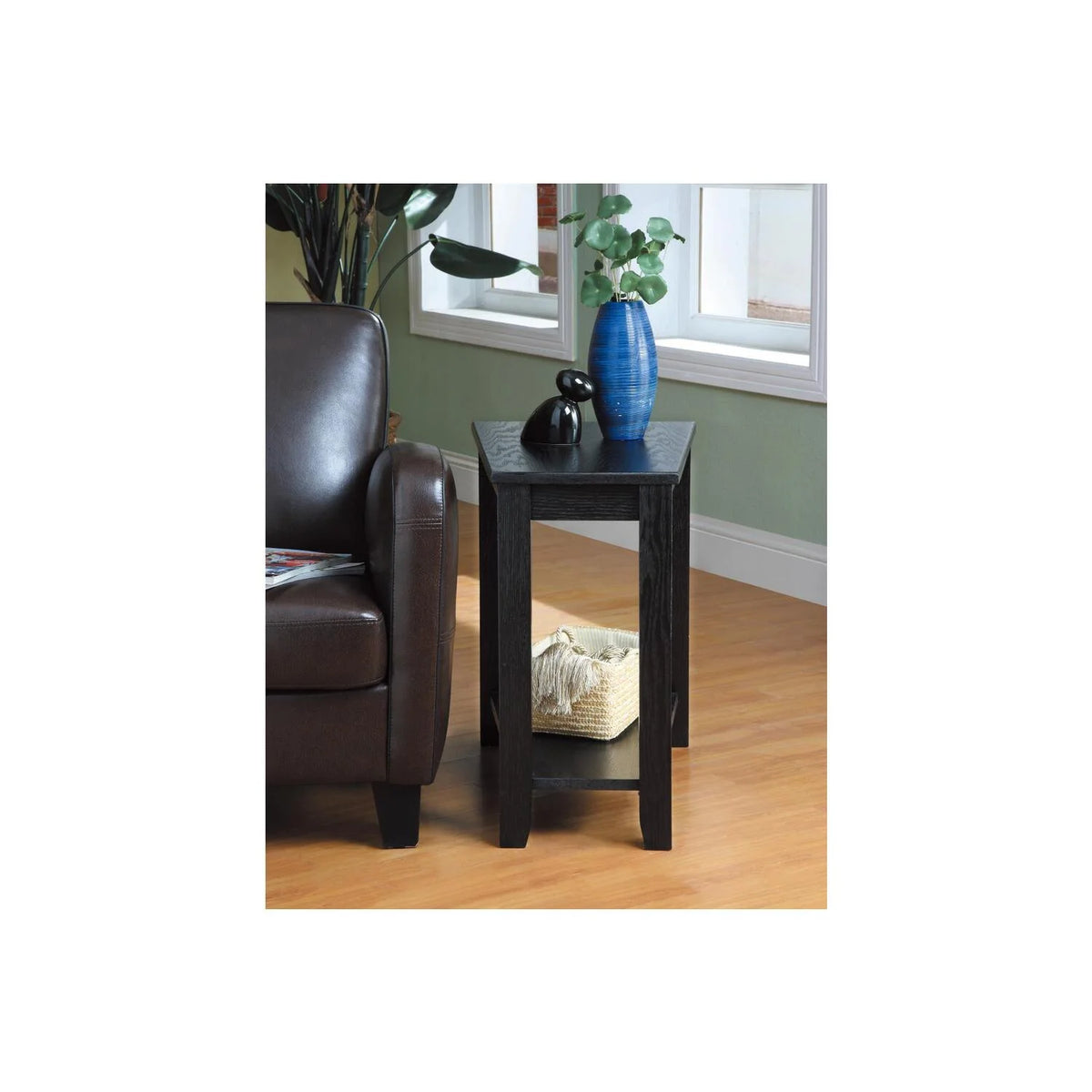 Wood Wedged Chair Side Table with Bottom Shelf T65886