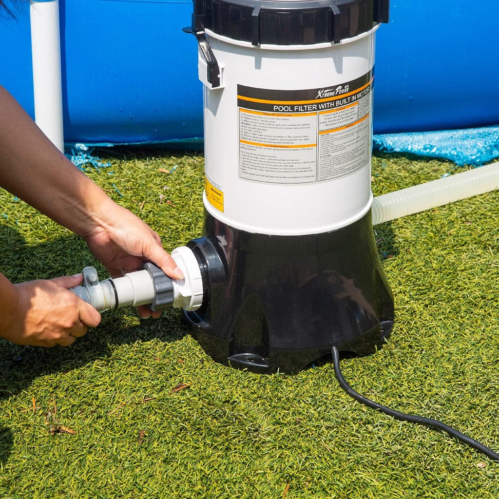White/Black Above Ground Pool Cartridge Filter System with Built-in Pump G6218