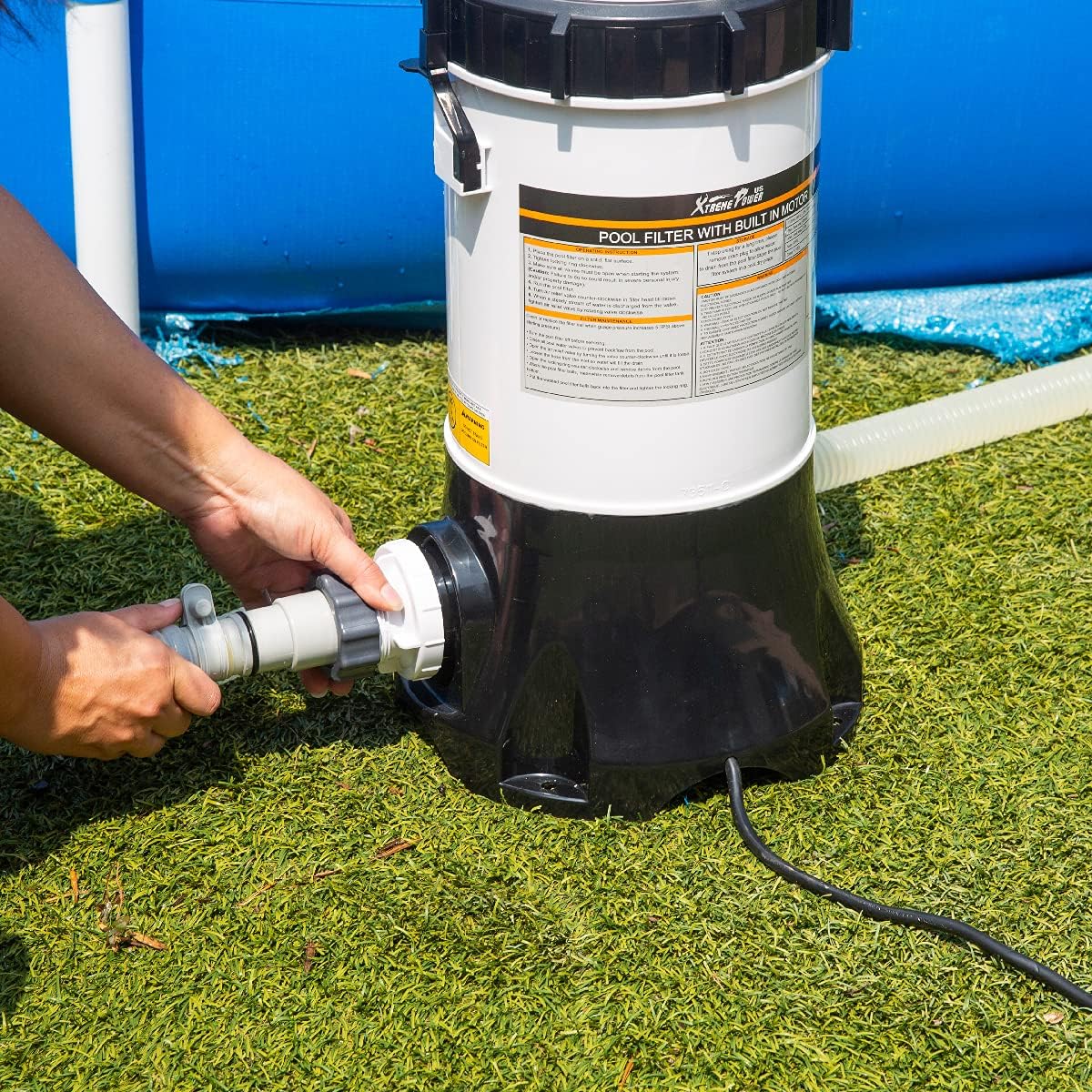 White/Black Above Ground Pool Cartridge Filter System with Built-in Pump G6218