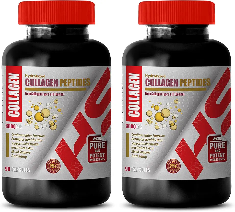 Collagen 3000MG Hydrolyzed Peptides Type I & III 180 Capsules Y395