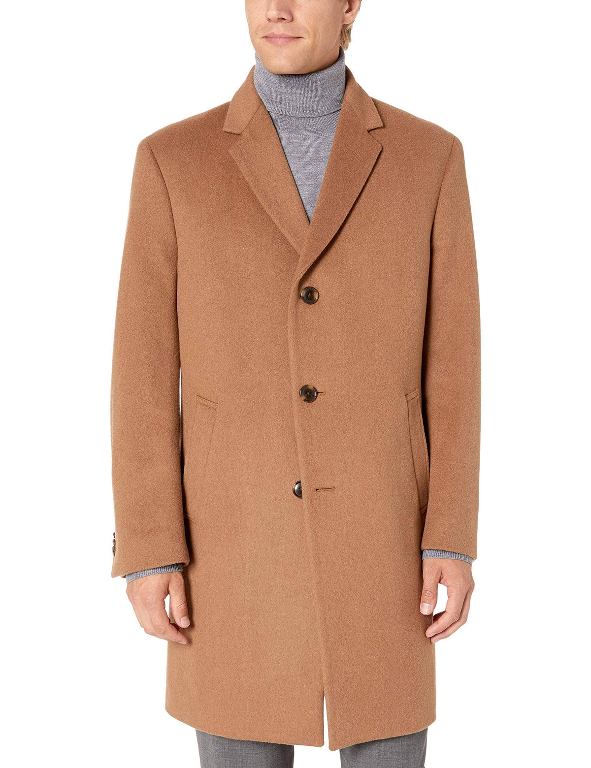 Wool-Blend Over Coat Slim-Fit 40r Camel R79269