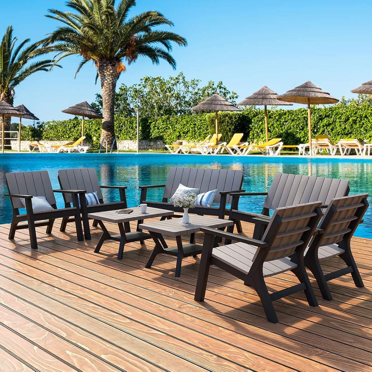 4 Pieces Resin Outdoor Furniture Set with Loveseat, 2 Chairs, Coffee Table L4452