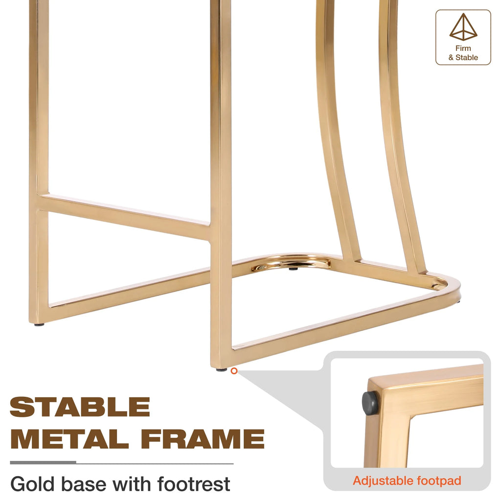 White & Gold 24 inch Bar Stools with Back Set of 2 W48115