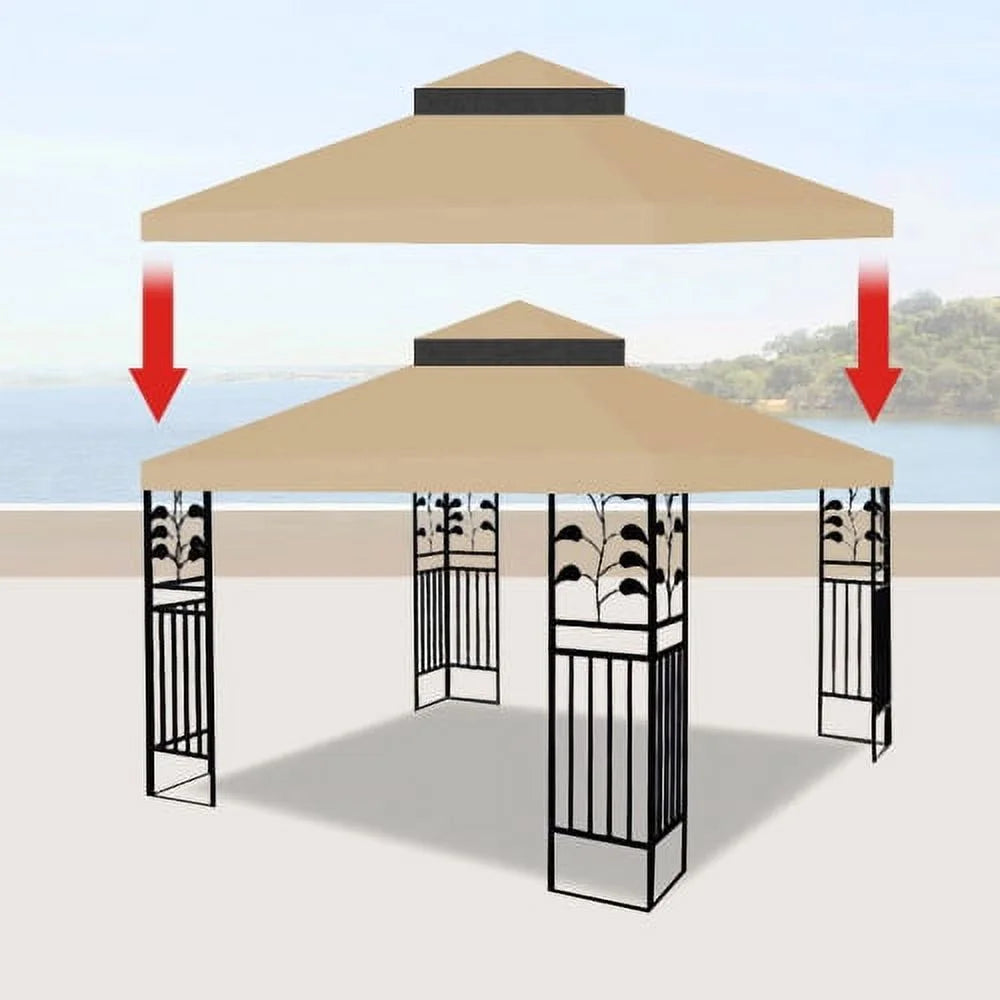 10x10 Ft Double Tiered Gazebo Replacement Canopy Q49146