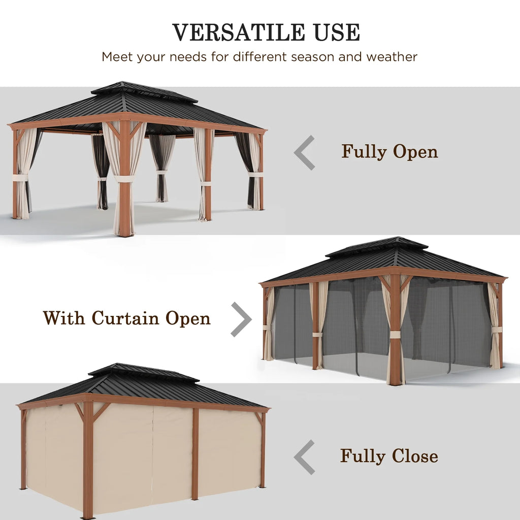 12x18 FT Hardtop Gazebo with Textilene Nettings and Curtains B277
