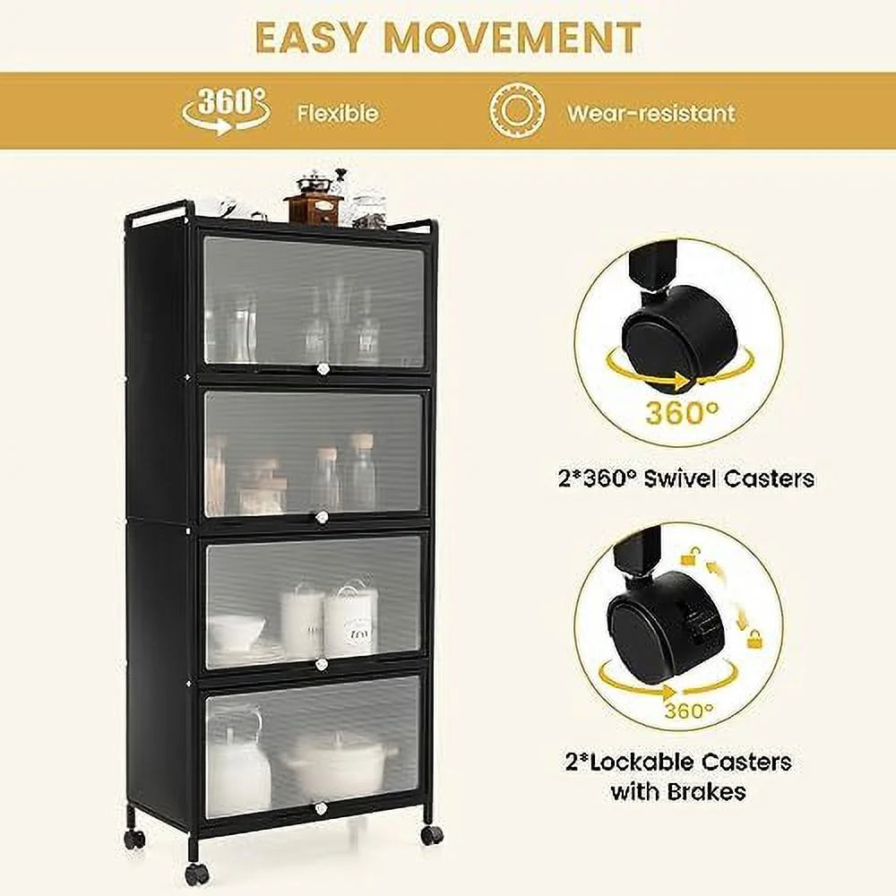 Black 5-Tier Kitchen Cabinet with 4 Rolling Casters P663