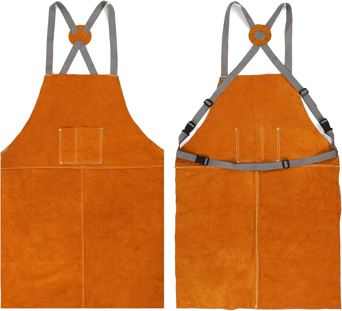 Leather Welding Apron, Fire Resistant, 24 x 42 Inch, Pack of 2 C5776