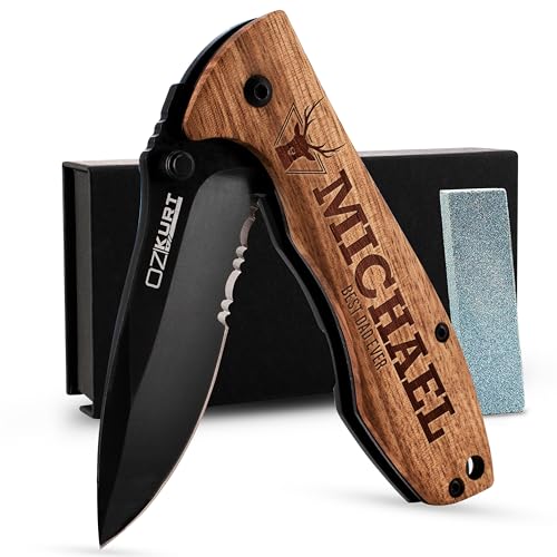 Personalized Engraved Oak Wood Pocket Knife B8955