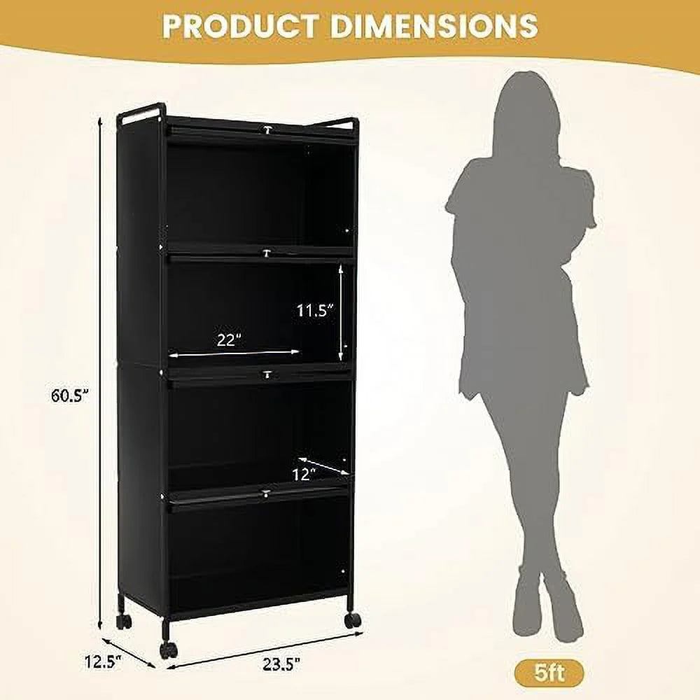 Black 5-Tier Kitchen Cabinet with 4 Rolling Casters P663