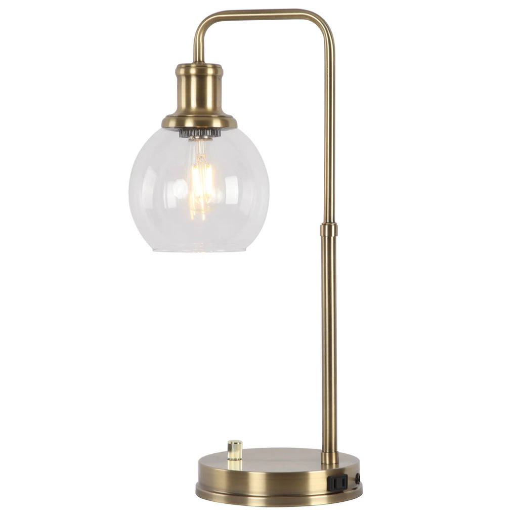 Gold Desk Lamp with Glass Shade and AC Outlet S54826