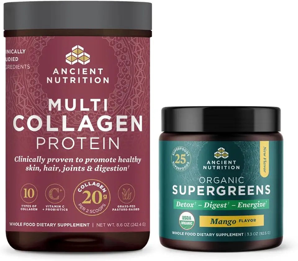 Unflavored Multi Collagen Protein Powder and Organic Supergreens Powder K8001