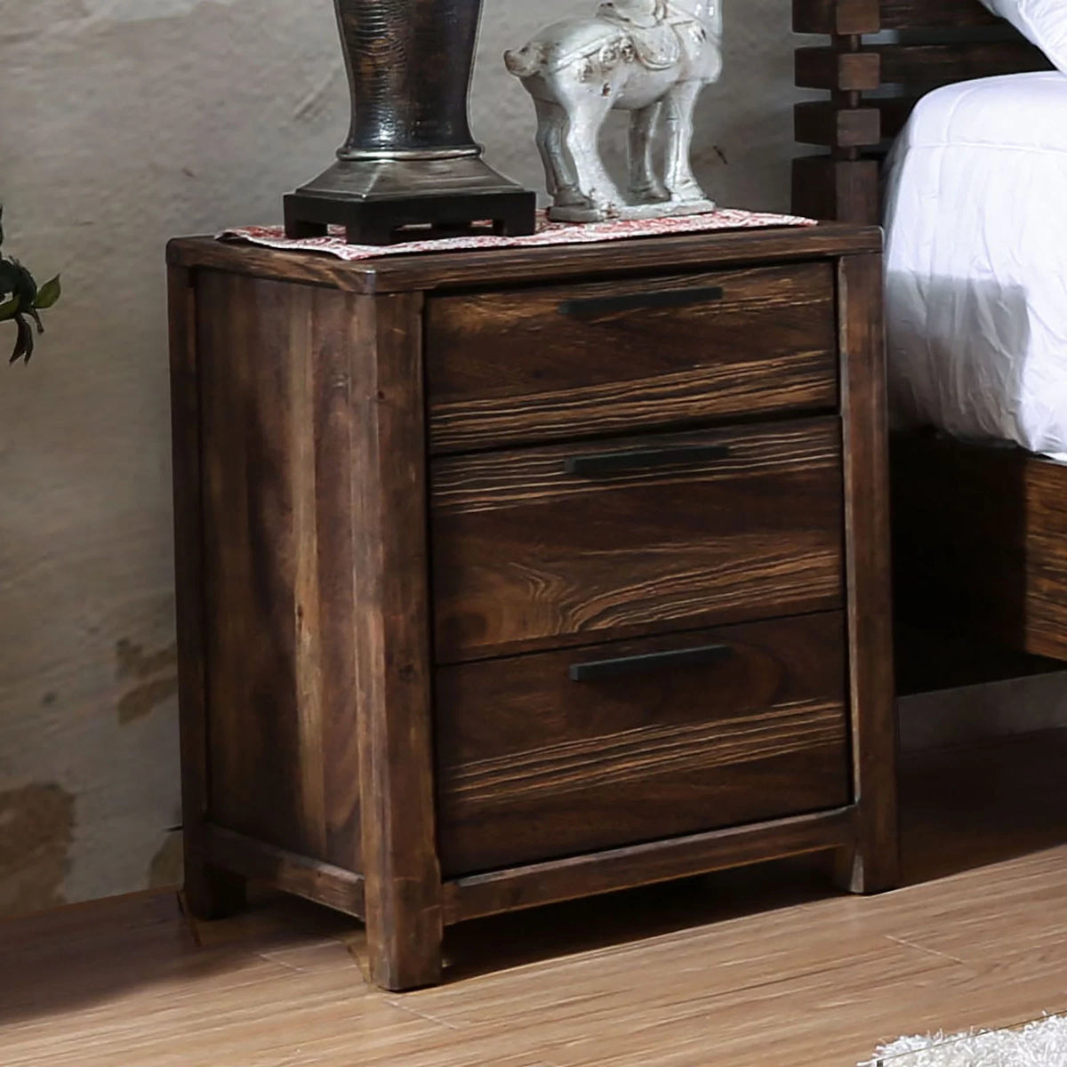 1pc Solid Wood Nightstand with Felt Lined Drawers M9560