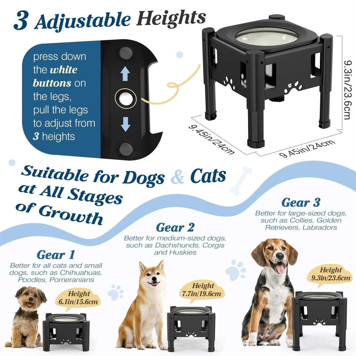 Elevated Dog Water Bowl 80OZ/2.5L Slow Feeder P84938