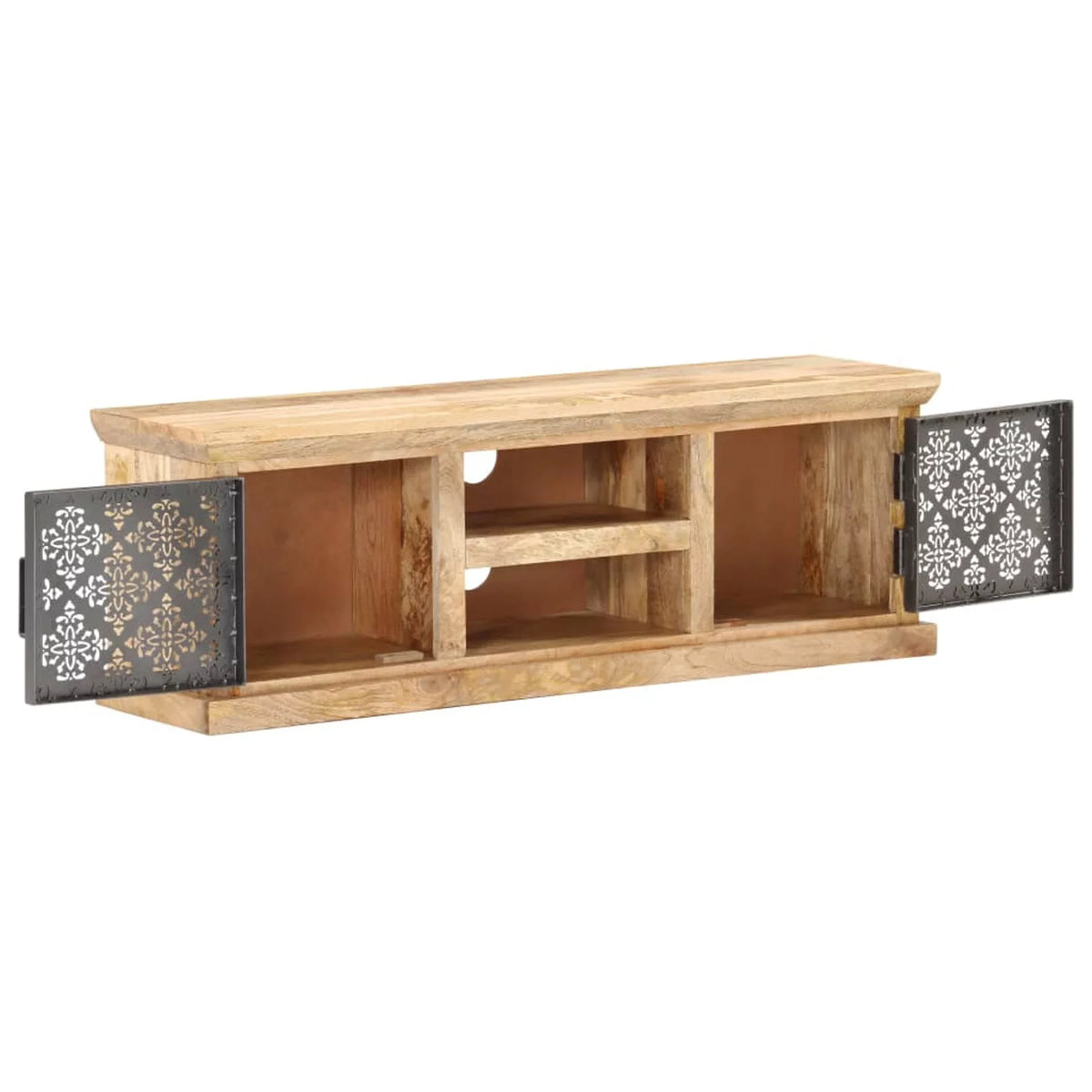 Mango Wood TV Stand with 2 Steel Doors S792172