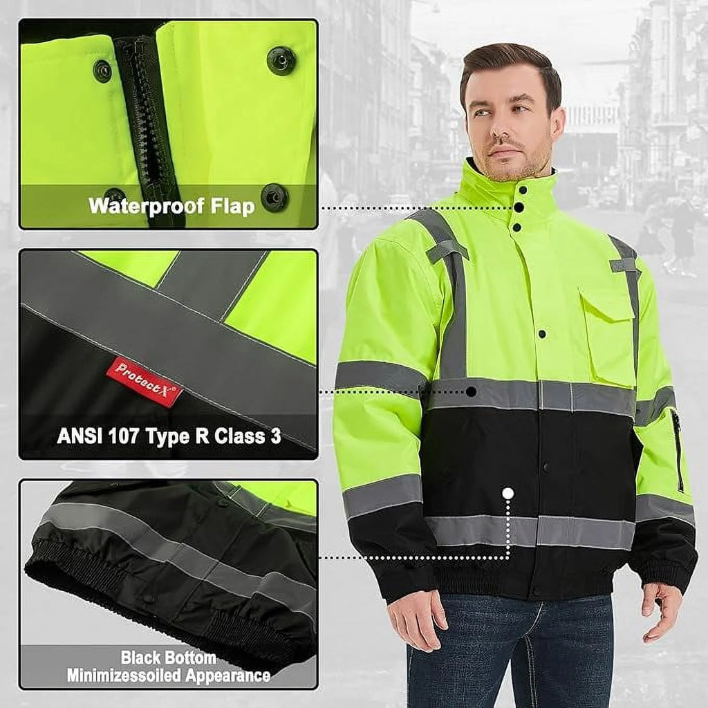 High Visibility Waterproof Bomber Jacket, Class 3, Green, Small K158608