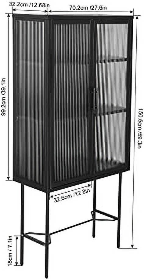 Tall Fluted Glass Door Cabinet with 2-Tier Adjustable Shelves Blue C913337