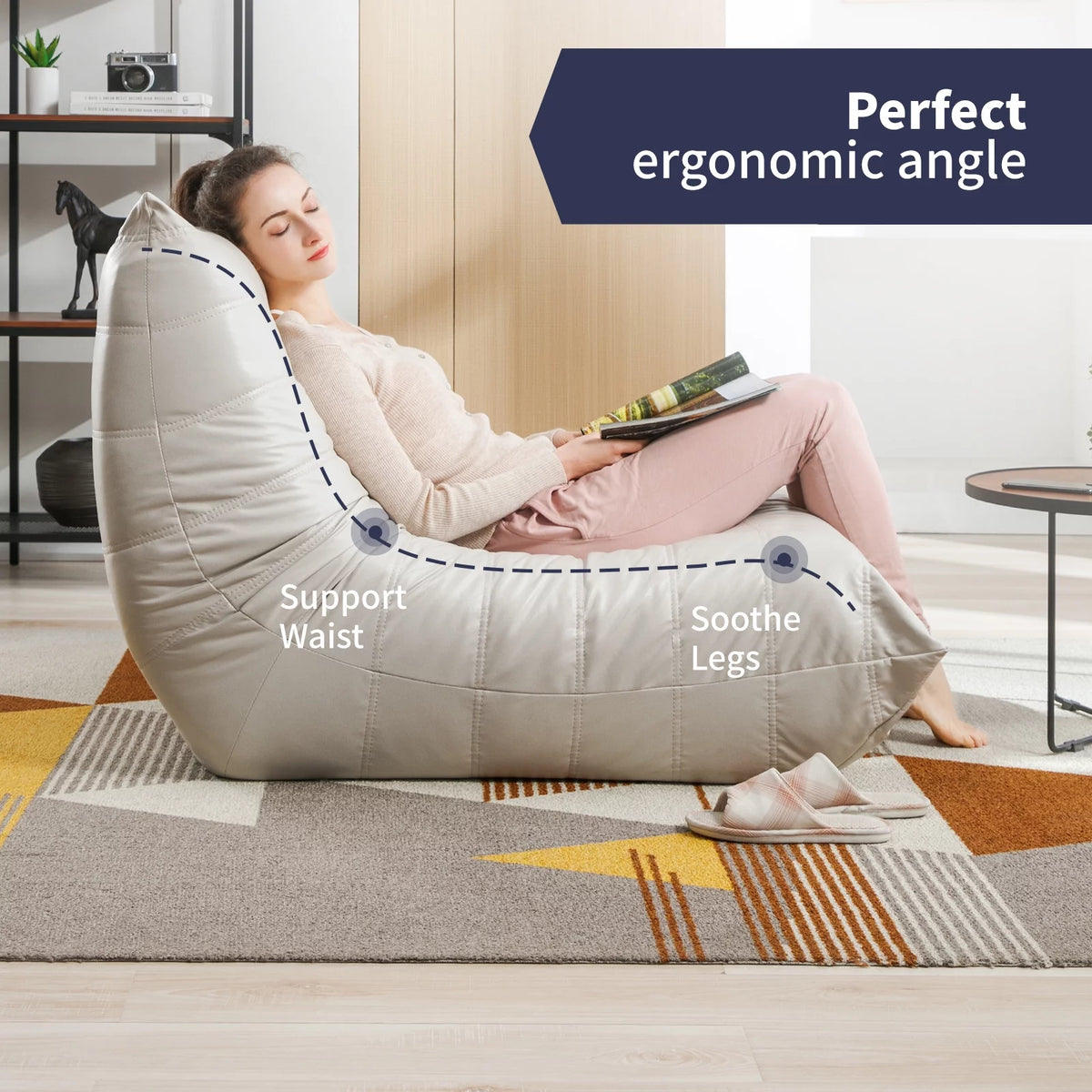 Beige Microfiber Leather Memory Foam Floor Sofa D9391