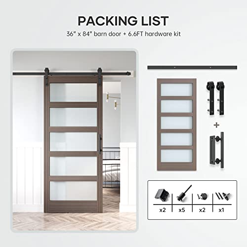 36x84 Inch Glass Sliding Barn Door with Hardware Kit W279282