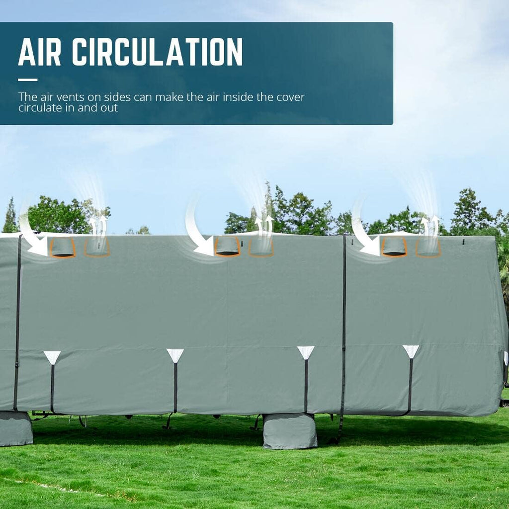 Extra-Thick 5 Layers Anti-UV RV Cover with 2Pcs Straps & 4 Tire Covers E353993
