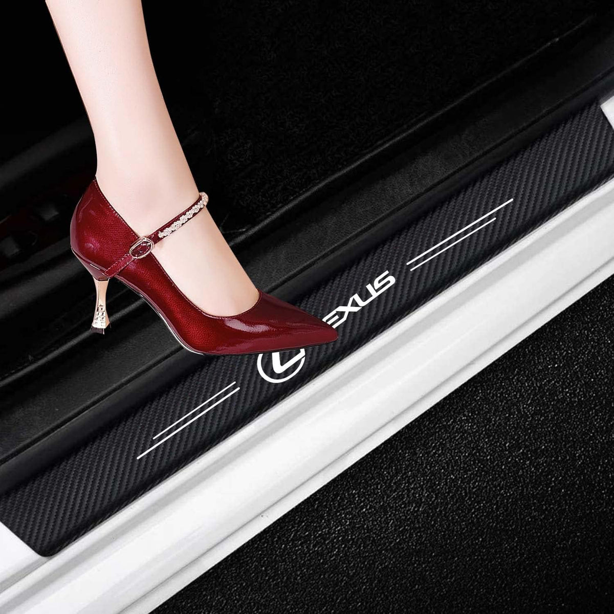 Carbon Fibre Vinyl Car Threshold Pedal Sticker (4PCS) Q113