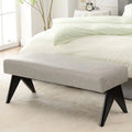 White Upholstered Ottoman Bench with Wood Legs B812934