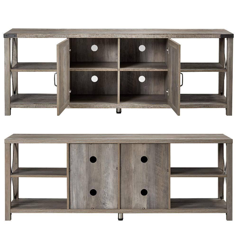 68x22 TV Stand Wood Metal TV Console with Storage Cabinets and Shelves G76706