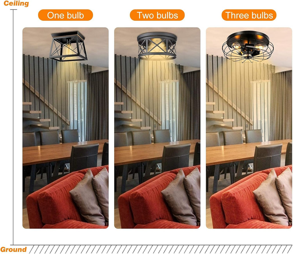 3 Pack Semi Flush Mount Ceiling Light, 3 Lights Metal Cage Light Fixture E13385
