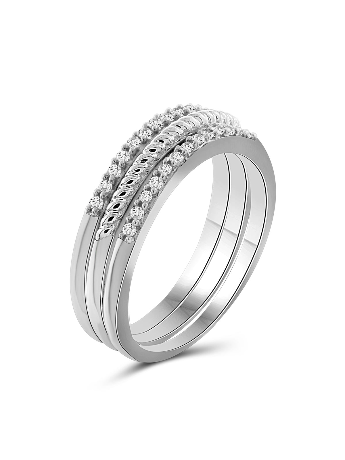 Sterling Silver Stacking Rings Set with White Diamond I16447