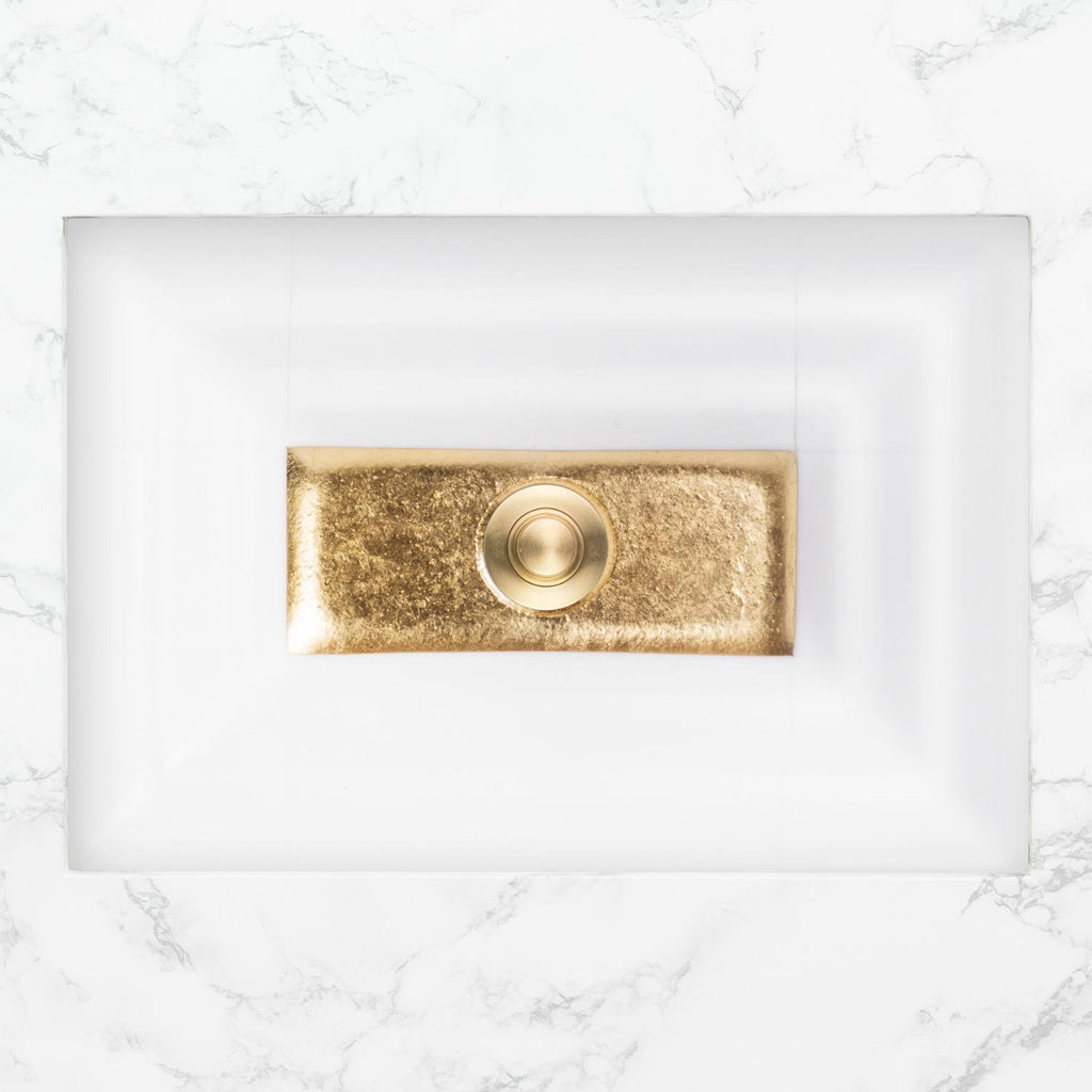 White Glass Rectangular Sink with Gold Accent K760