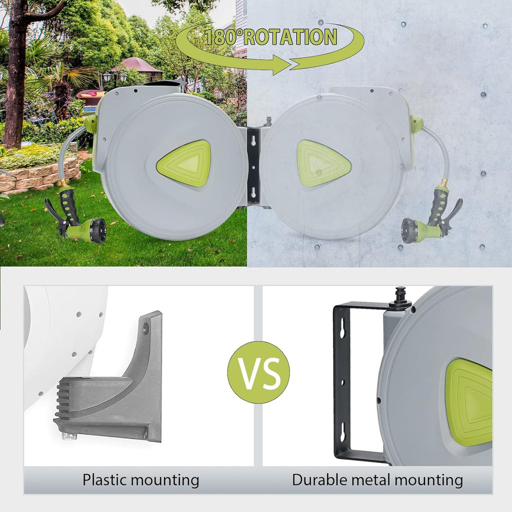 Retractable Wall Mount Garden Hose Reel with 9 Patterns Hose Nozzle Q281285