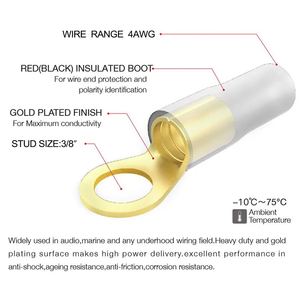 4 AWG Gold Plated Ring Terminal 8-Pack S47525