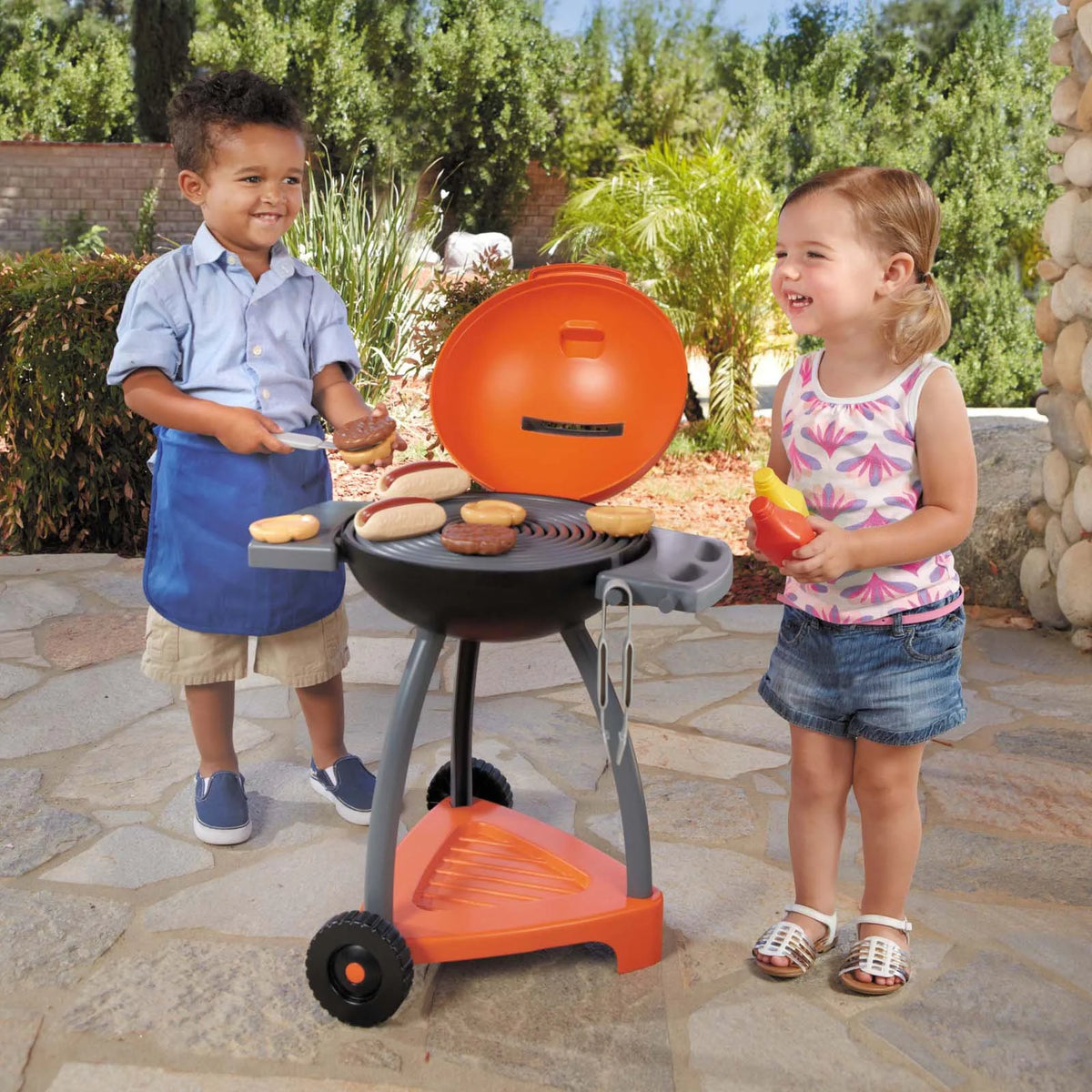 15-Piece Outdoor Plastic Pretend Play Barbecue Grill Toys Playset D12348