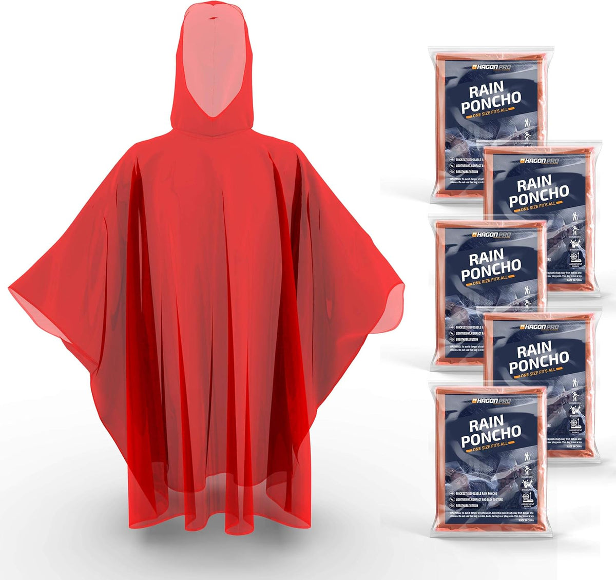 Disposable Rain Ponchos for Adults (5 Pack) I382