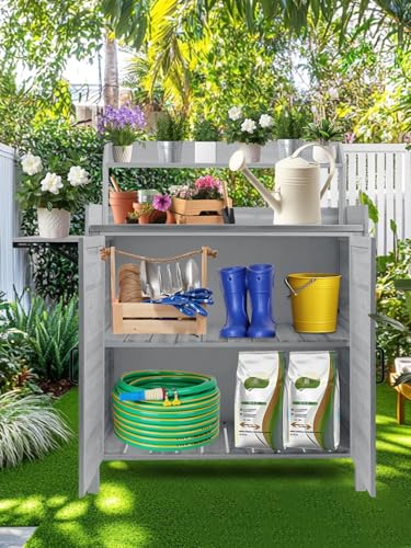 Foldable Wooden Potting Bench with Storage Cabinet E9765