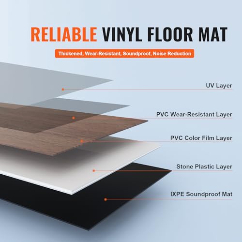 Interlocking Vinyl Floor Tiles 48 x 7.3 inch 10 Tiles 5.5mm Thick Natural Wood Grain B124