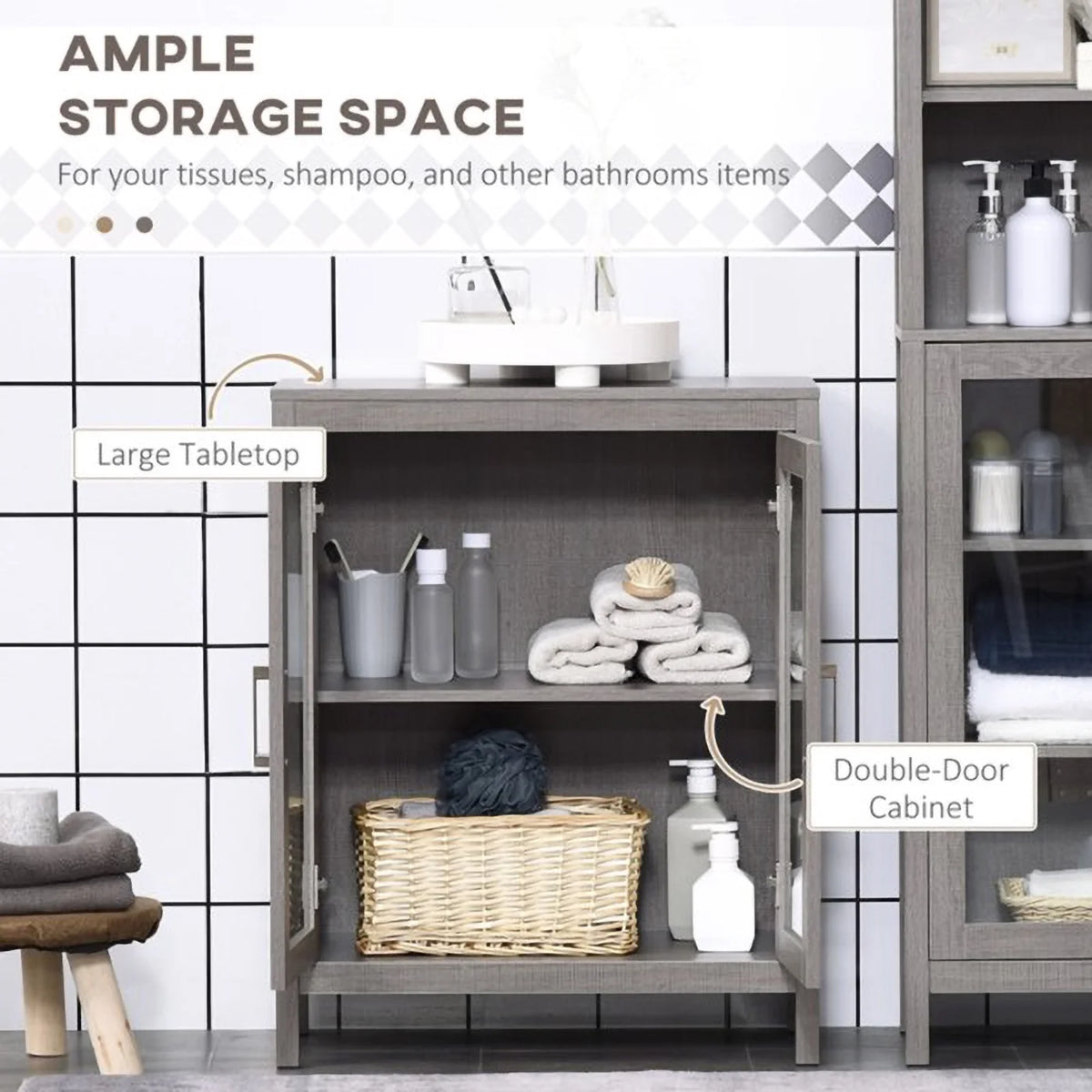 Gray Wooden Bathroom Floor Cabinet X948