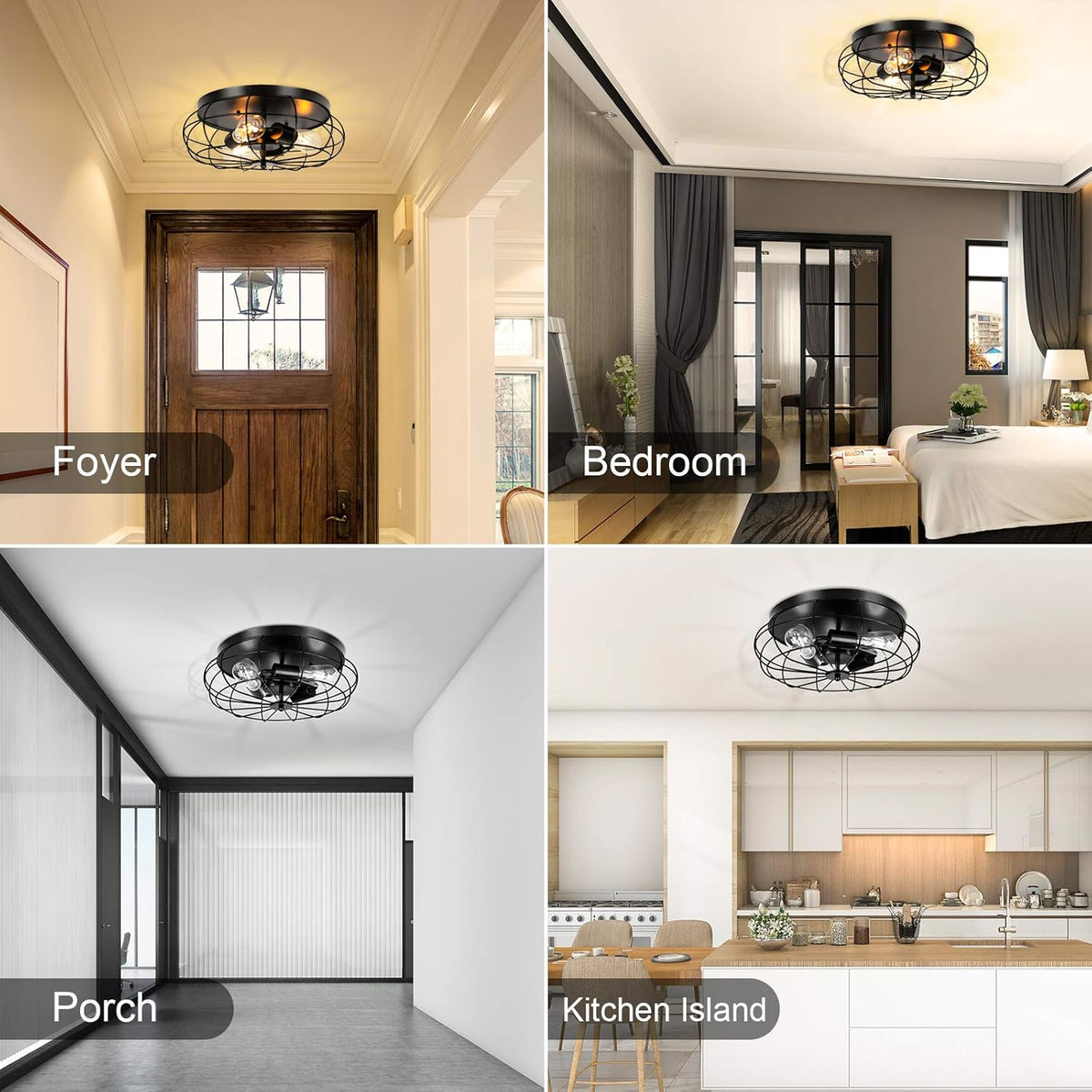 3 Pack Semi Flush Mount Ceiling Light, 3 Lights Metal Cage Light Fixture E13385