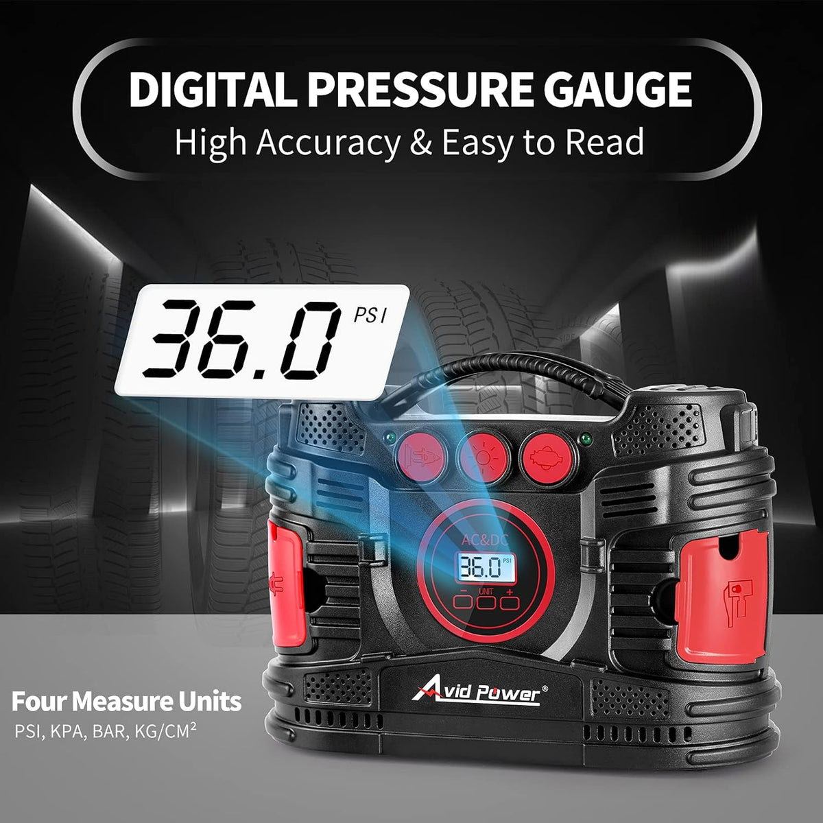 AC/DC Tire Inflator Portable Air Compressor with Dual Motors Digital Gauge LED Light Pack of 2 V5764