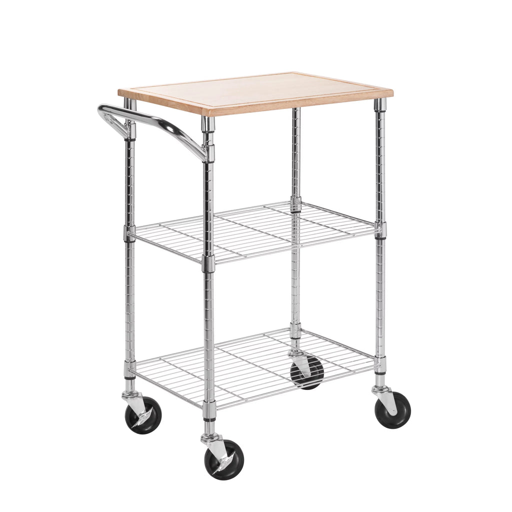 Steel and Wood 2-Tier Rolling Kitchen Storage Cart with Cutting Board Top M36602