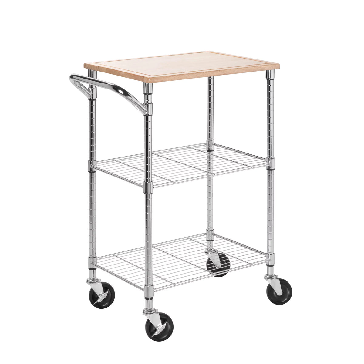 Steel and Wood 2-Tier Rolling Kitchen Storage Cart with Cutting Board Top M36602