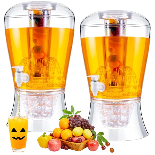 2 Pieces 6.8 L Acrylic Beverage Dispenser with Ice Core and Spigot O11829