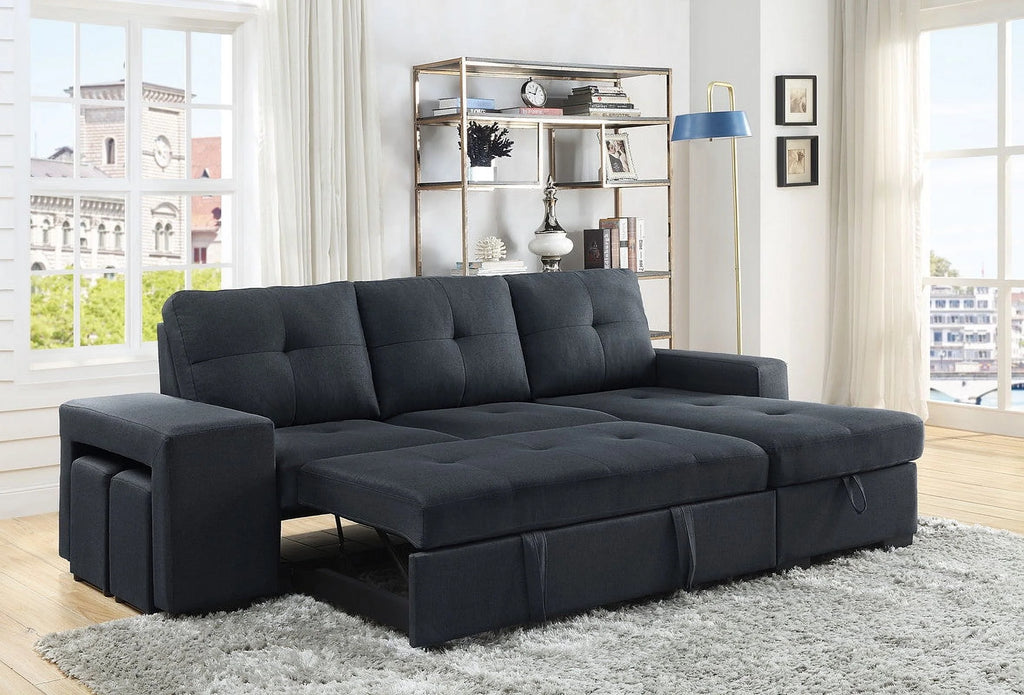 Linen Sleeper Sectional Sofa with Reversible Storage Chaise I333