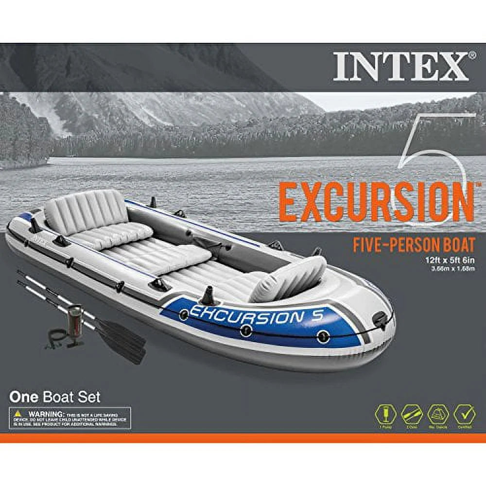 Inflatable 5 Person Fishing Boat Raft Set with 2 Aluminum Oars & Air Pump T75876